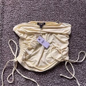 NWT Express XS Butter Yellow Tube Top with Cinched Waist